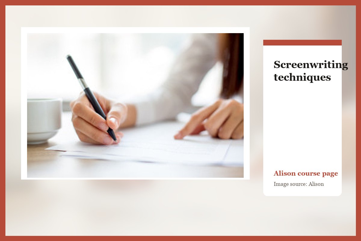 Screenwriting techniques course page from Alison