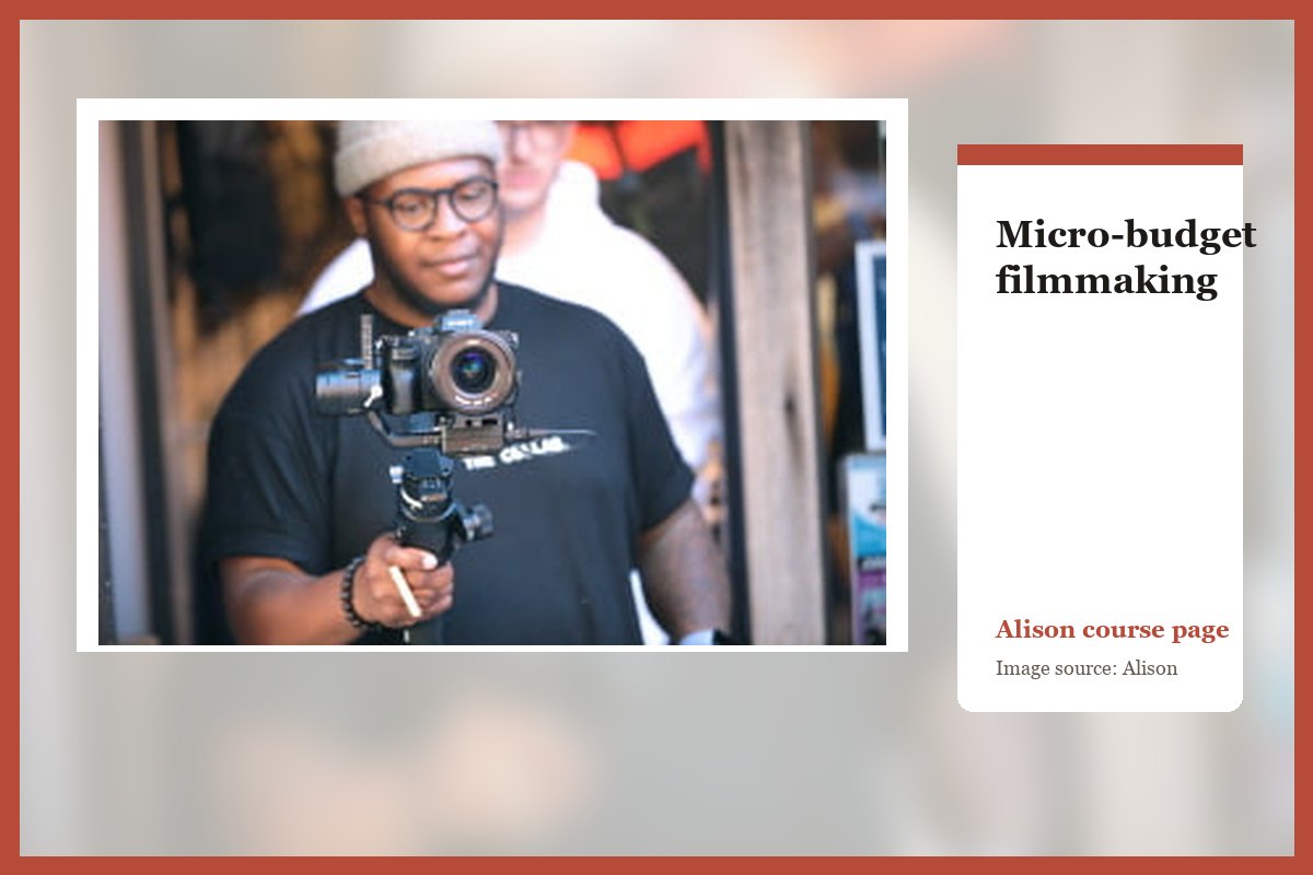 Micro-budget filmmaking course page from Alison